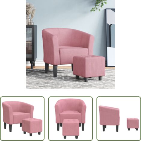 Terciopelo rosa -  Sillón con taburete terciopelo rosa