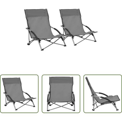 Sillas plegables -  Sillas de playa plegables 2 unidades tela gris