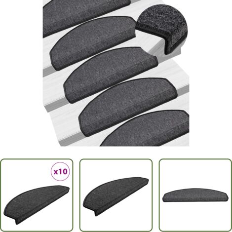 Alfombras antideslizantes -  Felpudos para escaleras 10 unidades 65x24x4 cm antracita semicirculares grandes