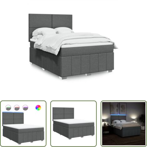 Cama con luz LED - Cama box spring con colchón tela gris oscuro 140x200 cm