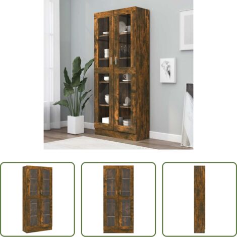 vidaXL Vitrina de roble ahumado -  Vitrina madera contrachapada roble ahumado 82,5x30,5x185 cm