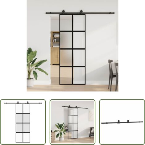 Vidrio templado -  Puerta corredera con herrajes negro 76x205 cm vidrio templado