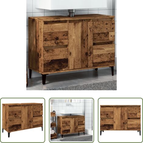 Mueble de baño - Mueble de lavabo madera ingeniería envejecida 80x33x60 cm