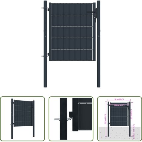 vidaXL Puerta de cerca -  Puerta de valla de PVC y acero 100 x 100 cm antracita