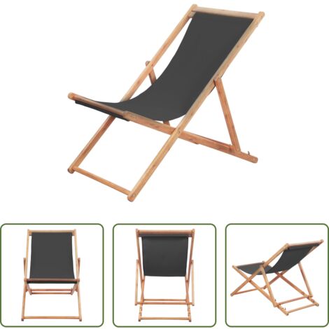 vidaXL Silla de camping -  Silla de playa plegable de tela y estructura de madera gris