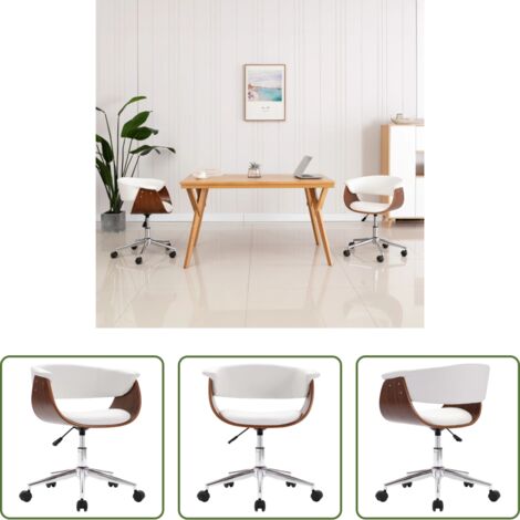 vidaXL Silla de comedor -  Silla comedor giratoria madera curvada cuero sintético blanco