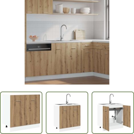 Cocina -  Mueble bajo fregadero "Lyon" roble artesanal 80x46x81,5 cm madera de ingeniería