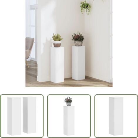 Soporte de maceta -  Soporte de plantas 2 uds madera ingeniería blanco 17x17x60 cm
