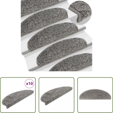 vidaXL Alfombras para escaleras semicirculares -  Felpudos para escaleras (10 unidades, 65 x 21 x 4 cm, gris, semicirculares, grandes)