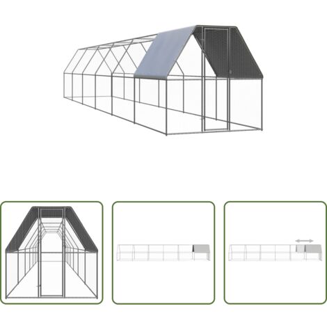 vidaXL Aviario - Jaula gallinero de exterior de acero galvanizado 2x12x2 m
