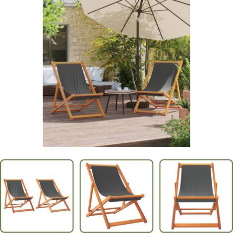 vidaXL Sillas reclinables -  Sillas de playa plegables 2 unidades tela gris
