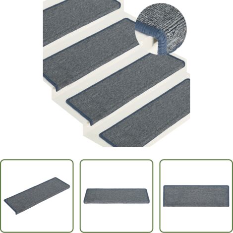 vidaXL Alfombras para escaleras 15 unidades -  Alfombrillas para escaleras 15 unidades 65x21x4 cm Gris claro y azul Borde rectangular