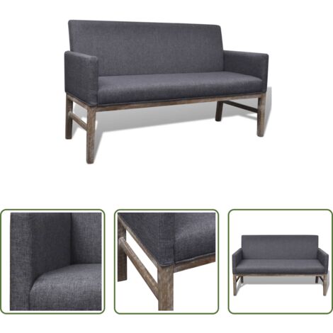 vidaXL Banco de caucho -  Banco con cojín acolchado madera de caucho tela gris oscuro