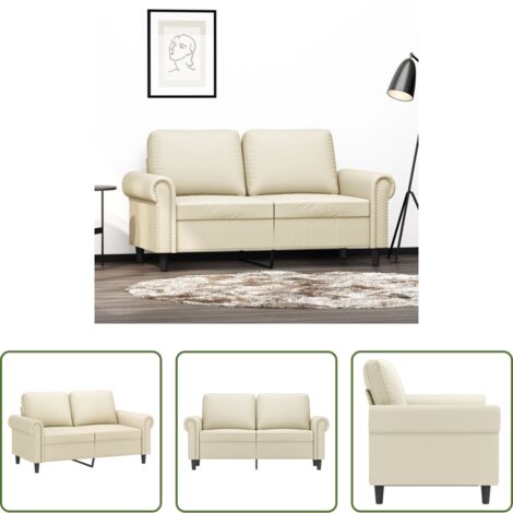 vidaXL Sofá de cuero sintético crema -  Sofá de 2 plazas de cuero sintético color crema 120 cm