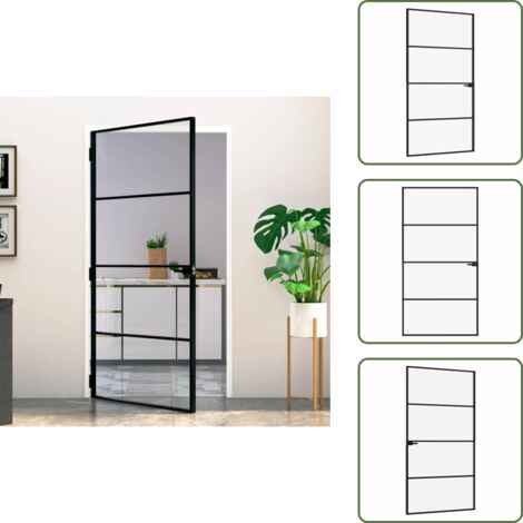 Puerta interior de cristal templado - vidaXL Puerta interior vidrio templado y aluminio negro 102x201,5 cm - Puerta interior moderna