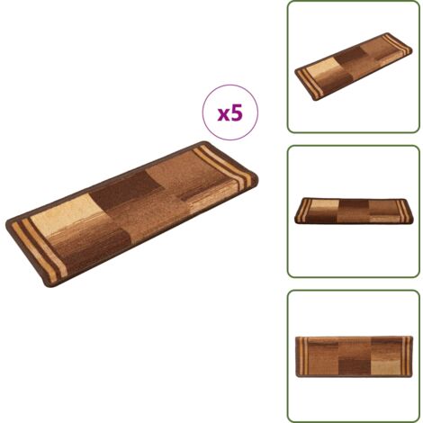Alfombra antideslizante - vidaXL Alfombrillas de escalera autoadhesivas 5 uds marrón 65x21x4 cm - Alfombra para hogar