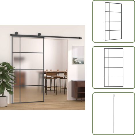 Puerta Corrediza Vidrio y Aluminio - vidaXL Puerta corredera ESG vidrio y aluminio negra 102,5x205 cm - Puerta Corrediza para Habitaciones