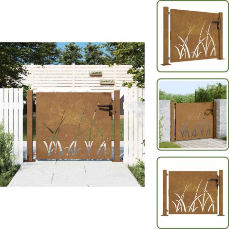 Puerta de jardín con diseño de hierba - vidaXL Puerta de jardín 100x100 cm de acero corten con diseño de hierba - Puerta de jardín con cerradura
