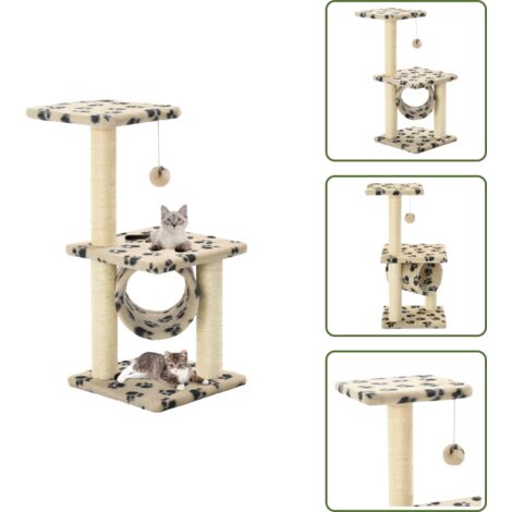Poste de gatos - vidaXL Rascador para gatos con poste de sisal 65 cm huellas beige - Poste de rascado