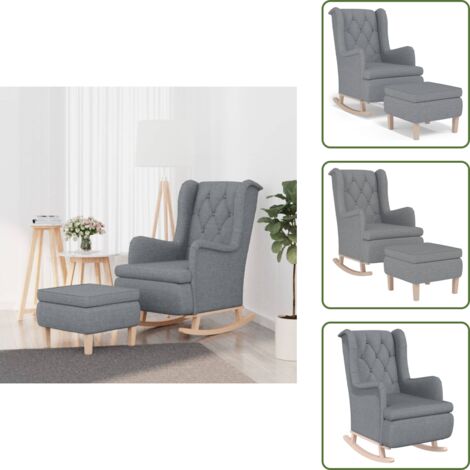 Silla con reposapiés - vidaXL Sillón con patas mecedoras y taburete de tela gris claro - Silla con reposabrazos