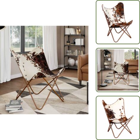 Silla ergonómica - vidaXL Silla mariposa de cuero auténtico marrón y blanco - Silla de cuero real