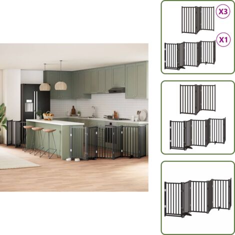 Puerta de álamo para perros - vidaXL Puerta de perros plegable 15 paneles madera álamo negra 750 cm - Puerta para perros negra