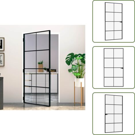 Puerta interior de cristal templado - vidaXL Puerta interior vidrio templado y aluminio negro 102x201,5 cm - Puerta interior moderna