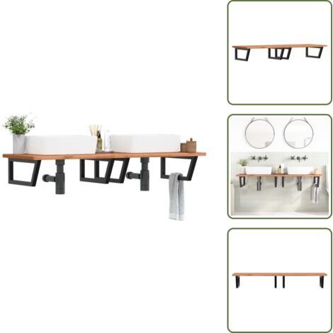 Estantería de madera - vidaXL Estante de lavabo de pared de acero y madera maciza de haya - Estantería de baño de acero y madera