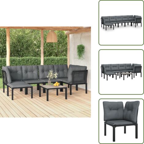 Muebles de exterior - vidaXL Juego de muebles de jardín 7 pzas ratán sintético negro y gris - Asiento cómodo (1/5)