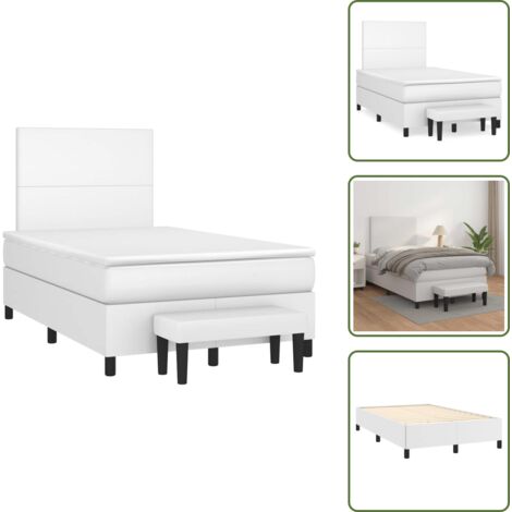 Colchón sintético - vidaXL Cama box spring con colchón cuero sintético blanco 120x190 cm - Cama con banco