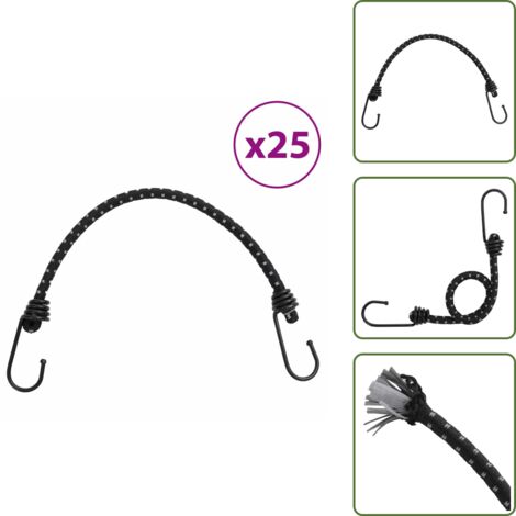 Cuerdas para transporte - vidaXL Cuerdas elásticas con tiras reflectantes y ganchos 25 uds 38 cm - Cuerdas para tiendas de campaña