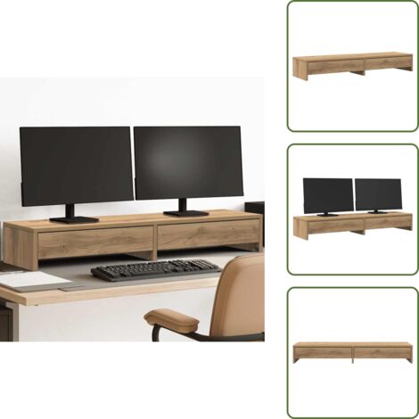 Soporte para dos monitores - vidaXL Soporte de monitor con cajones madera artisian 100x27x15 cm - Almacenamiento