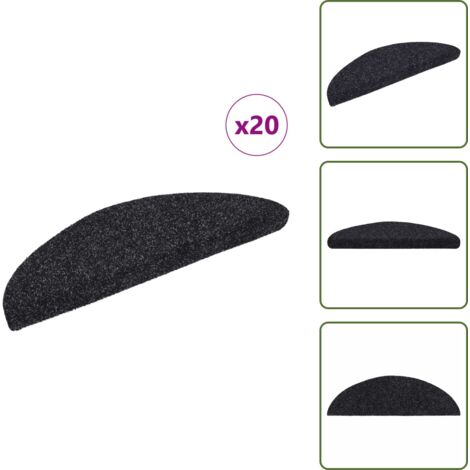 Felpudo para escaleras - vidaXL Felpudos autoadhesivos para escaleras, 20 unidades, 56 x 17 x 3 cm, negros, semicirculares - Felpudo negro