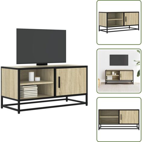 Armario de TV - vidaXL Mueble TV metal y madera ingeniería roble Sonoma 80x34,5x40 cm - Almacenamiento