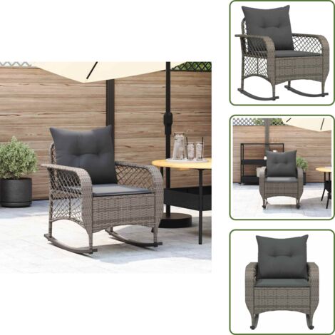 Silla de jardín - vidaXL Silla mecedora de jardín con cojines ratán sintético gris - Mecedora exterior