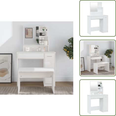 Tocador para dormitorio - vidaXL Tocador con espejo blanco brillante 86,5x35x136 cm - Tocador con cajón
