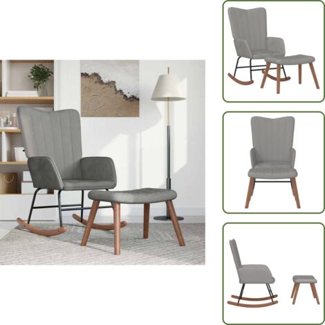 Silla de sala - vidaXL Silla mecedora con reposapiés terciopelo gris claro - Silla con respaldo