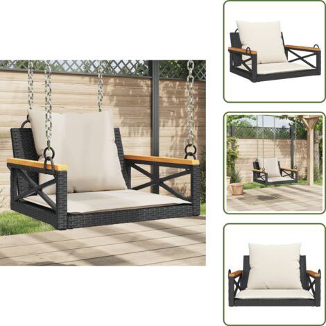 Muebles al aire libre - vidaXL Banco columpio con cojines ratán sintético negro 63x62x40 cm - Banco de jardín