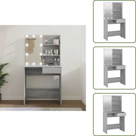 Tocador con almacenamiento - vidaXL Tocador con LED gris sonoma 74,5x40x141 cm - Tocador de madera contrachapada