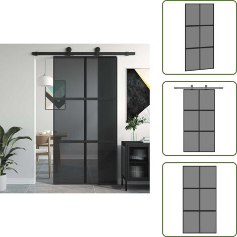 The Living Store Puerta corredera vidrio templado y aluminio negra 102,5x205 cm - Vidrio templado