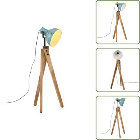 Lámpara de madera - vidaXL Lámpara de pie azul desgastado 25 W E27 45x45x120 cm - Lámpara de hierro