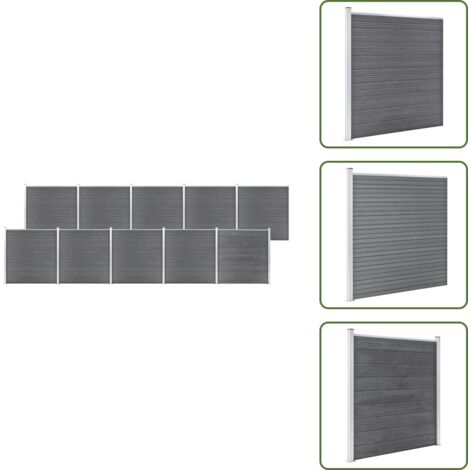 The Living Store Valla de jardín de WPC gris 1737x186 cm - Valla de madera y plástico