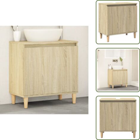 Armario de baño con puertas - vidaXL Armario de lavabo madera contrachapada roble Sonoma 58x33x60 cm - Armario de baño con patas