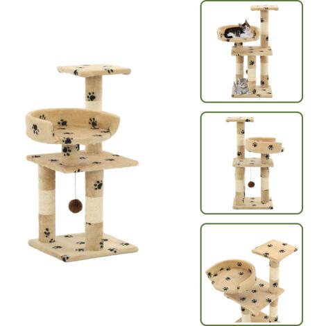 The Living Store Rascador para gatos poste de sisal 65 cm huellas beige - Poste de sisal
