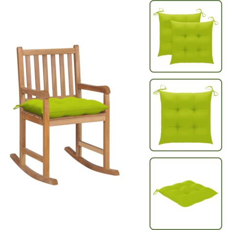 The Living Store Silla mecedora de madera maciza teca con cojín verde brillante - Silla de jardín