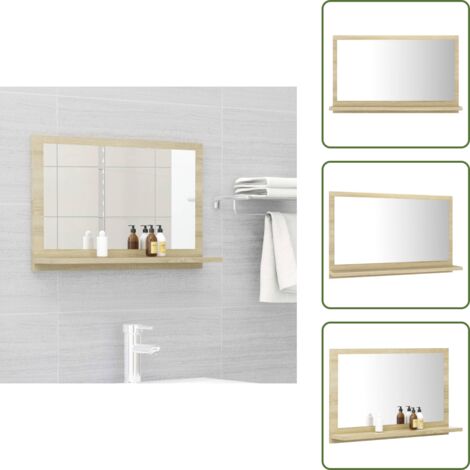 Espejo de baño moderno - vidaXL Espejo de baño madera contrachapada color roble 60x10,5x37 cm - Espejo de baño con estante