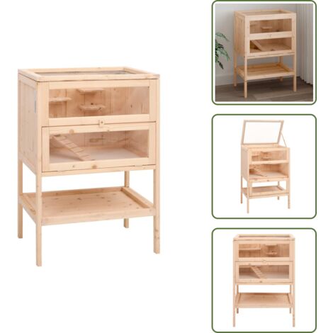 The Living Store Jaula para hámster 55x40x80 cm de madera maciza de abeto - Jaula de madera
