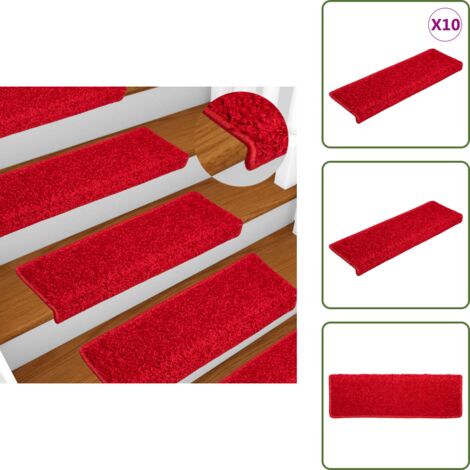 The Living Store Alfombrillas para escaleras 10 unidades 65x21x4 cm Borde rectangular rojo - Alfombrillas antideslizantes