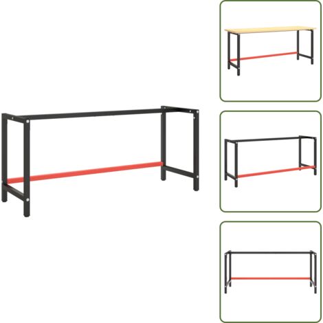The Living Store Estructura banco de trabajo metal negro y rojo mate 180x57x79cm - Banco de trabajo metal