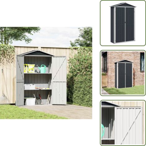 Cobertizo de jardín con ventilación - vidaXL Cobertizo de jardín acero galvanizado antracita 116x45x175cm - Cobertizo de jardín con estantes